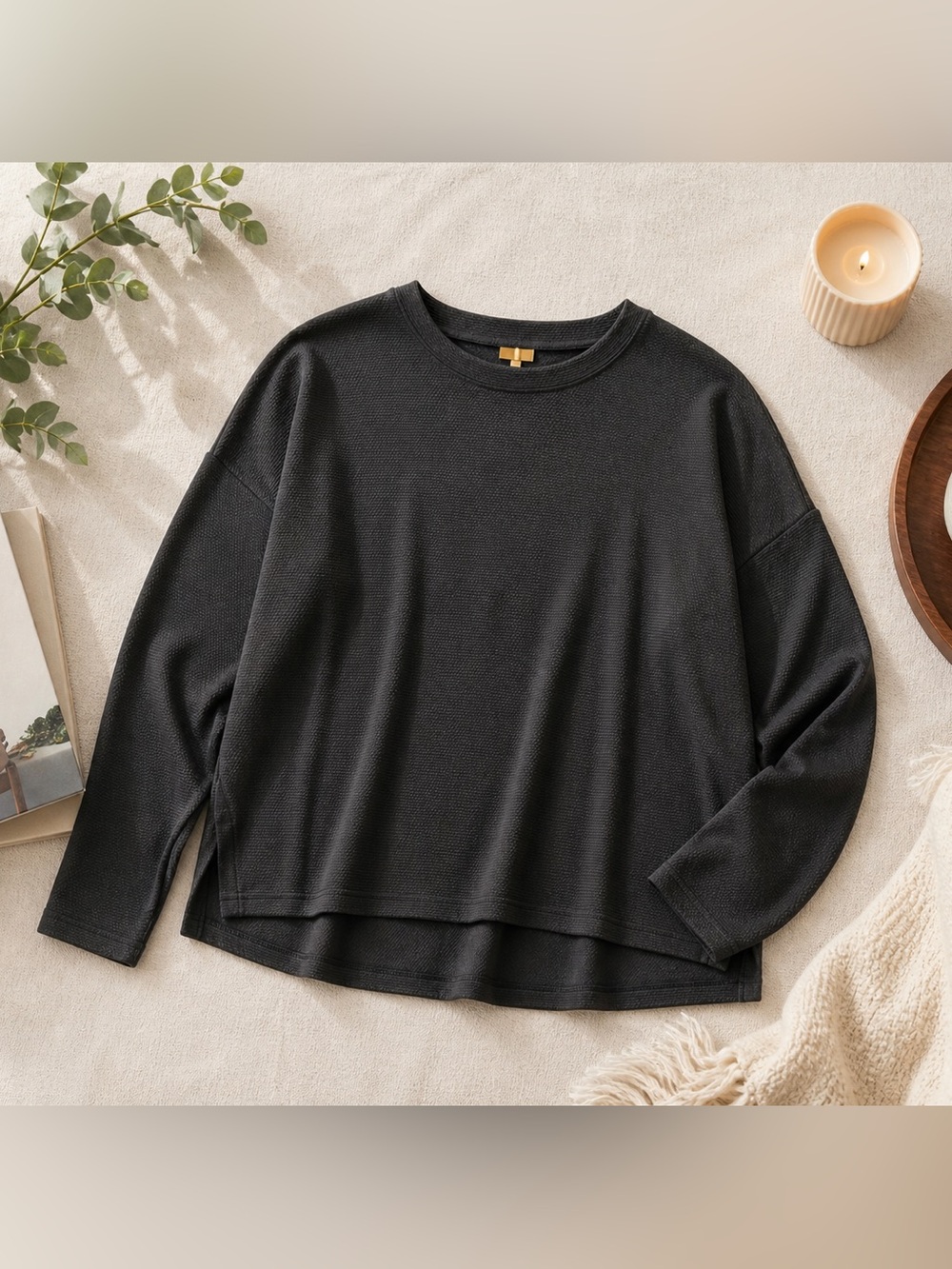 CALLA Textured Waffle Knit Pullover Top Women’s Medium Athleisure Crewneck